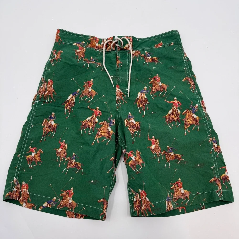 Polo Ralph Lauren Youth Size Large Swimming Trunks Horse Graphic Green